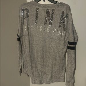PINK Victoria's Secret Gray Long-Sleeve Sequin Logo Tee